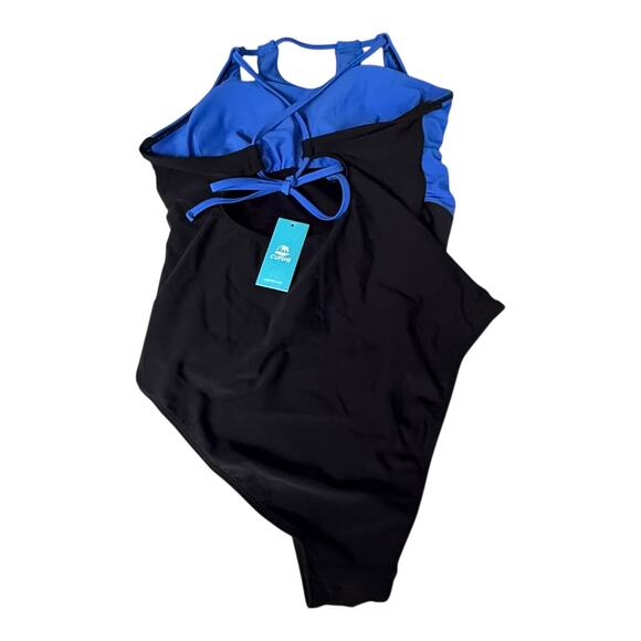 NEW Cupshe SWIMSUIT Women's LG Blue & Black High Neck Cut-Out One Piece Swimsuit - Picture 5 of 11